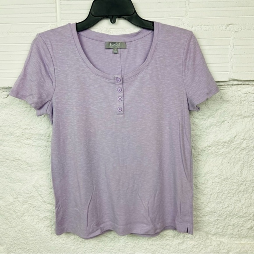 MARLED lavender purple cotton stretch short sleeve button front shirt size small